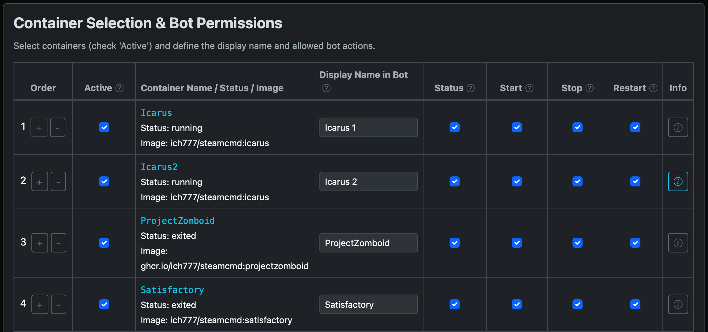 Web UI Container Settings