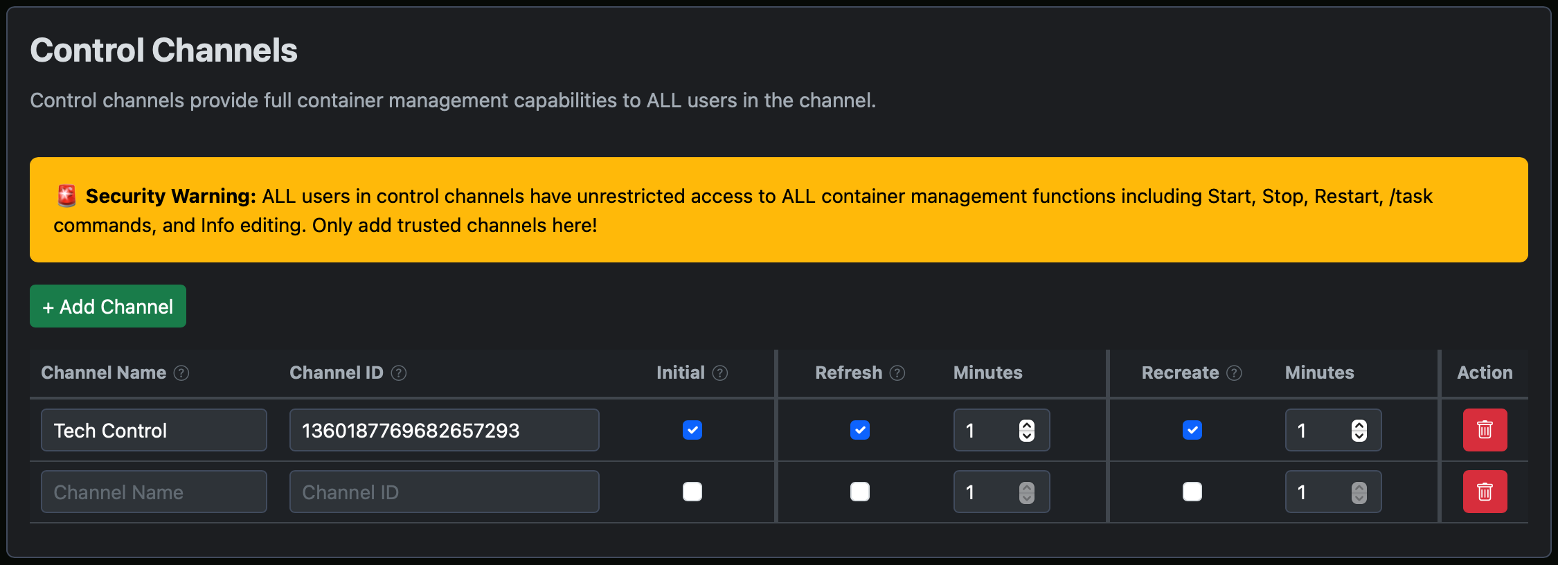 Web UI Control Channels